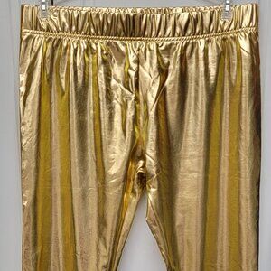 New with Tags Gold Lame Stretch Pants Leggings Size XL